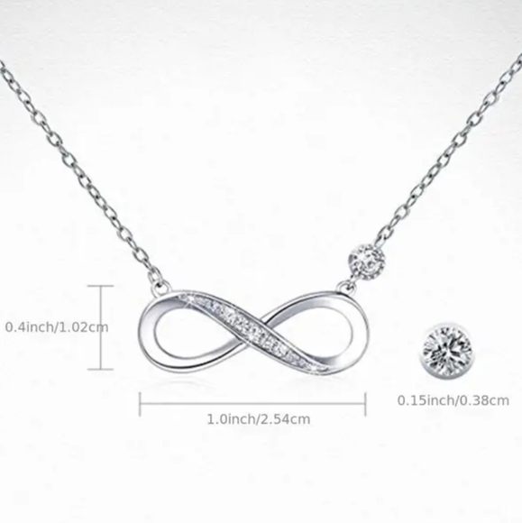 S925 Sterling Silver 14kGold Plated Diamond ForeverLove Infinity Pedant Necklace - Picture 5 of 5